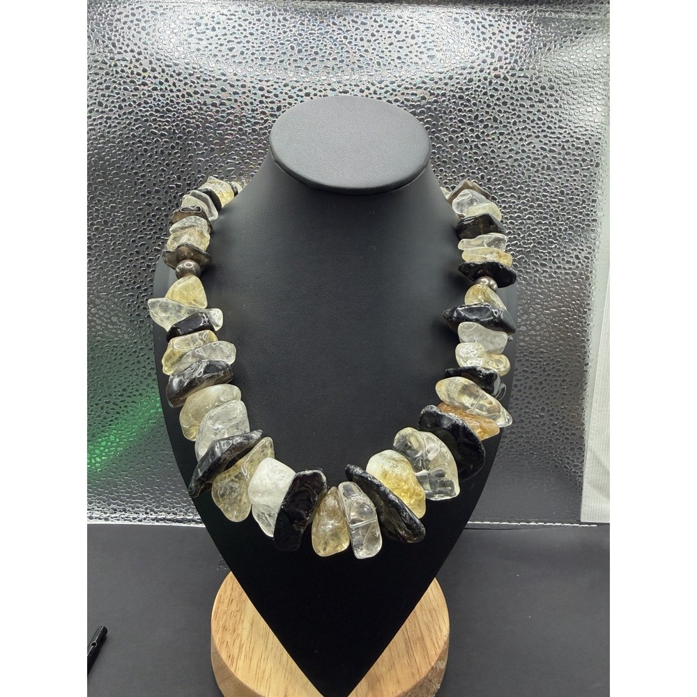 Barse 18" Sterling Silver Rock Crystal Onyx Necklace 925 K6